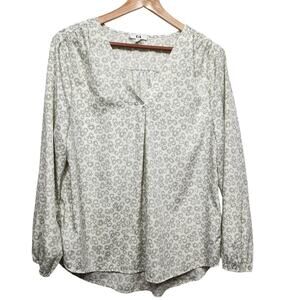 Women's Green Peasant Style C&A Floral Blouse Size Large